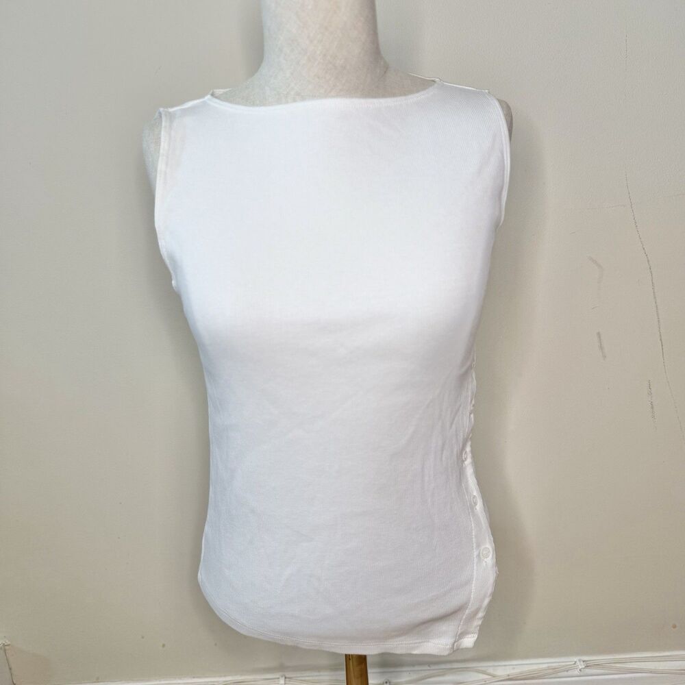 Reformation Hudson Knit Top White L EUC Scandi Minimalist Organic Cotton Capsule